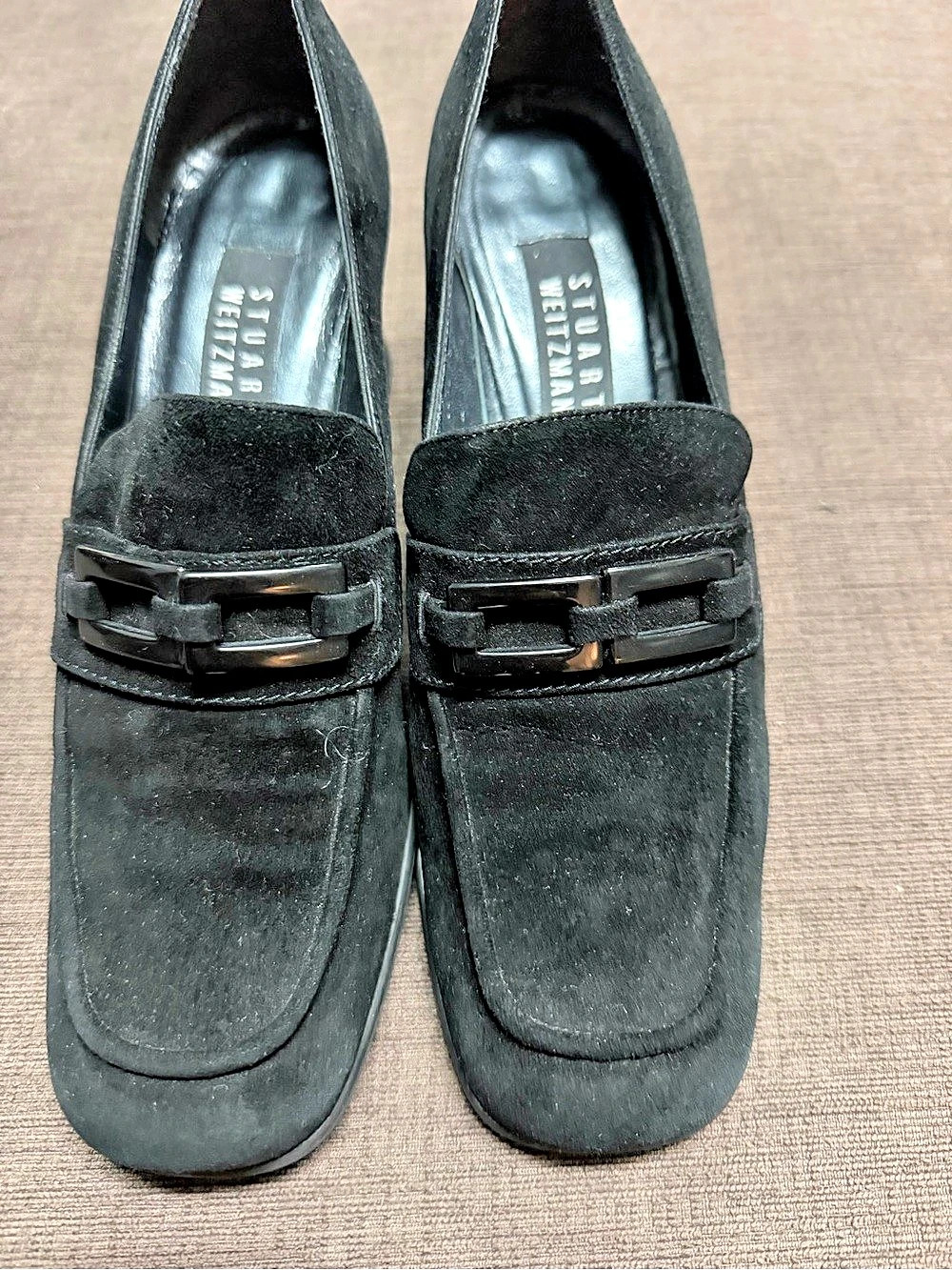 Stuart Weitzman Black Buckle Loafer Heels